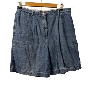 Talbots Womens High-Waist Pleated Denim Shorts Size 14 Blue 100% Cotton Comforta